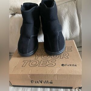 FitVille EasyTop Diabetic  Boots V2 Mens Size 15EW Black Comfort Shoes Preowned